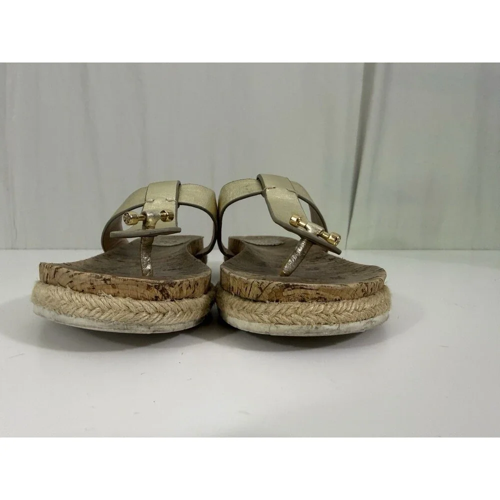 Tory Burch Metallic Gold Cork Thong Sandals Espadrille Jute Wrap Sz 7 Resortwear
